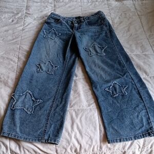 Imperial Star Wide-Leg Star Patch Jeans - Blue Denim